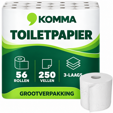 56st Toiletpapier 3-laags zacht en sterk 250 vellen cellulose 56 rollen grootverpakking