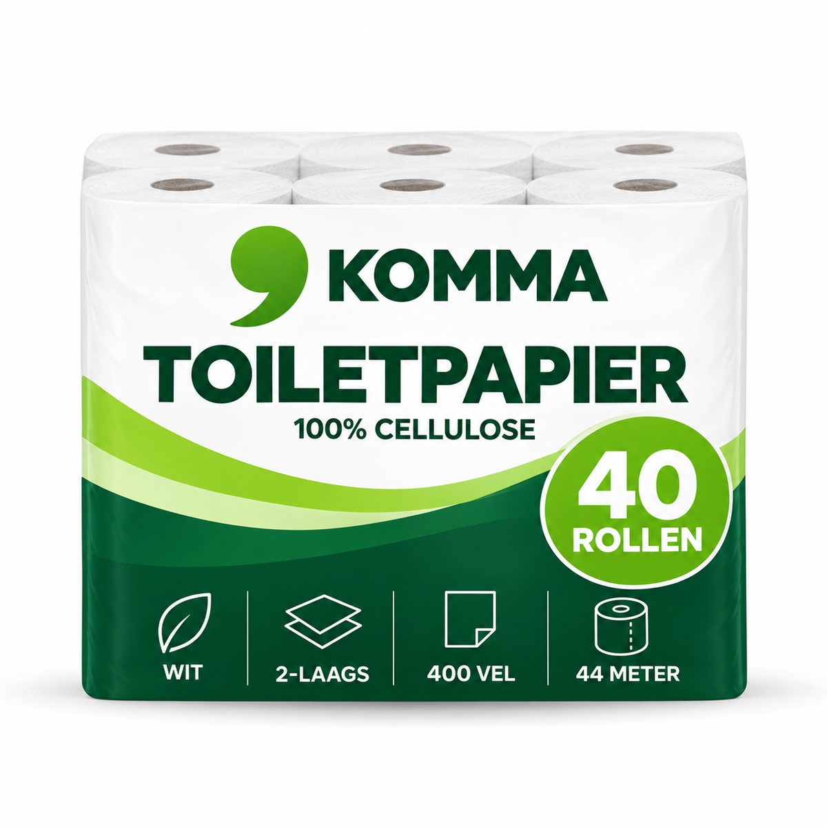 Toiletpapier 2-laags | 100% cellulose, wit | 400 vel, 44 m | 40 rollen