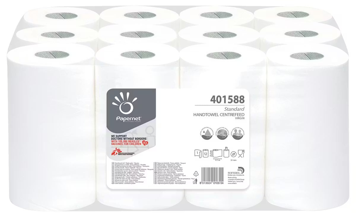 Papernet - Handdoekrol Centrefeed Mini 1-laags (12 rollen)