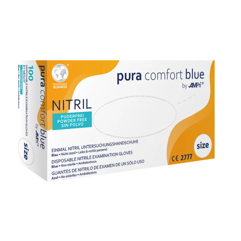 Puracomfort blue - poedervrije nitrile handschoen